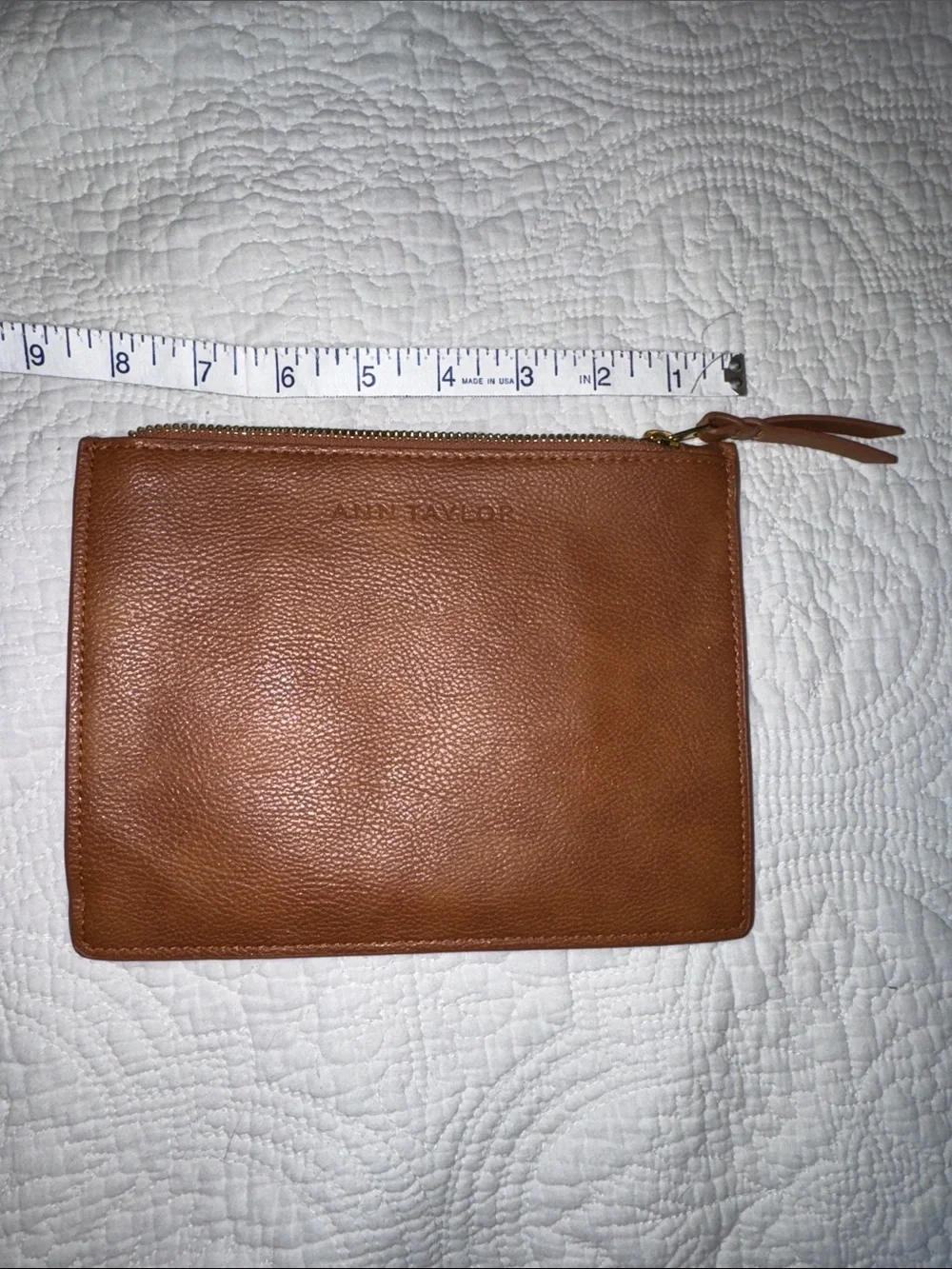 Ann Taylor Tan Leather Zip Pouch Wristlet